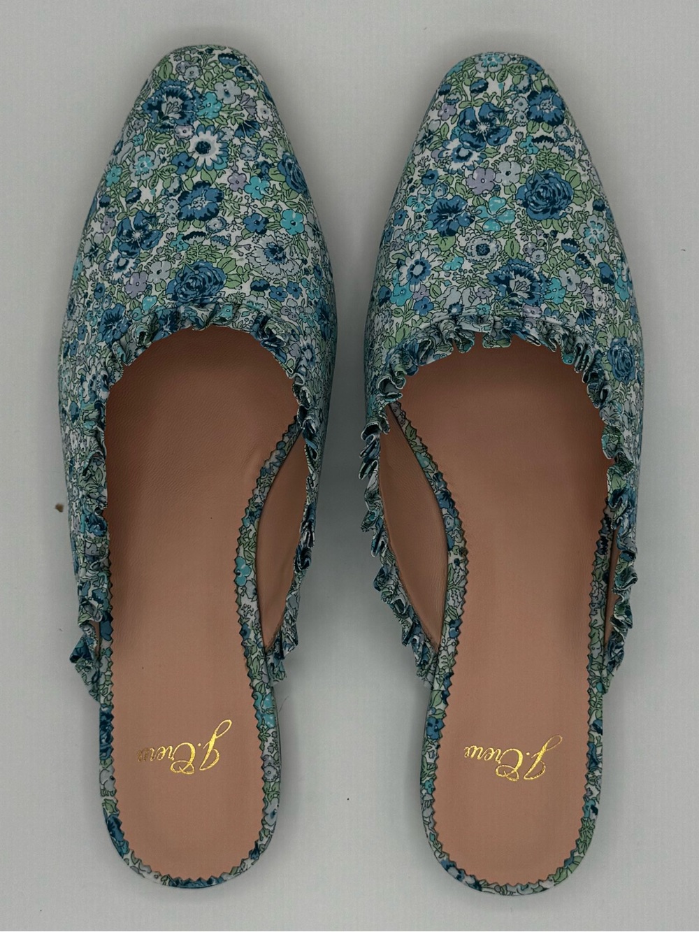 J. Crew Liberty of London print Blue and Green Floral Slingback Mules